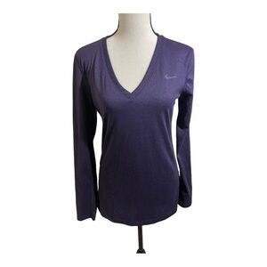 Nike  dri fit womens V-neck long sleeve purple shirt. Size Small.